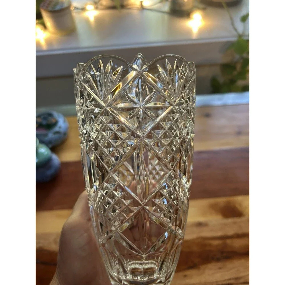 Cut Crystal Vase 8” Bohemian Czech Republic
